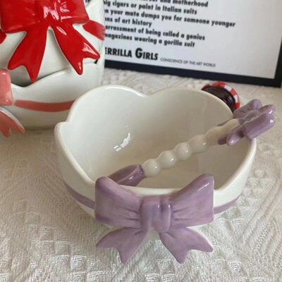 Ceramic style beautiful girl bow tableware dessert bowl rice bowl household gift student children children children's g