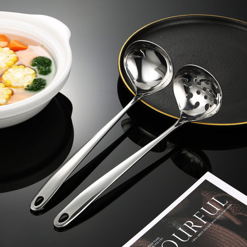 Long handle stainless steel spoon thickened kitchen hot pot spoon leaky spoon family hotel soup shell restaurant soup s