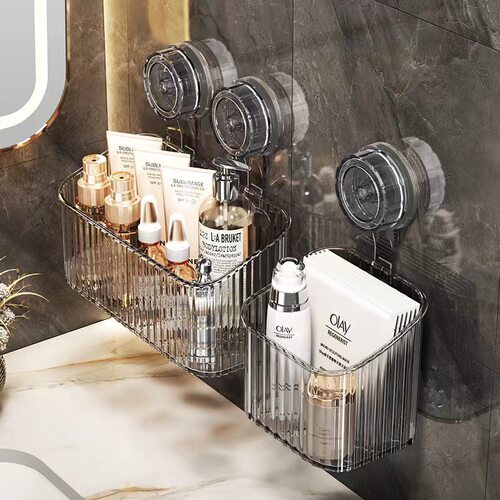 Kitchen suction cup storage box, scallion, ginger, garlic storage basket, bathroom cosmetics shelf, bathroom non perfor