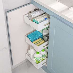 厨房拉篮滑轨抽屉厨柜收纳架内置壁挂免打孔分层抽拉下水槽置物架