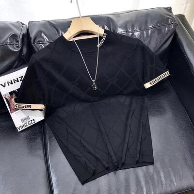 秋冬季潮牌短袖T恤男2025新款宽松休闲百搭针织半袖潮流圆领上衣