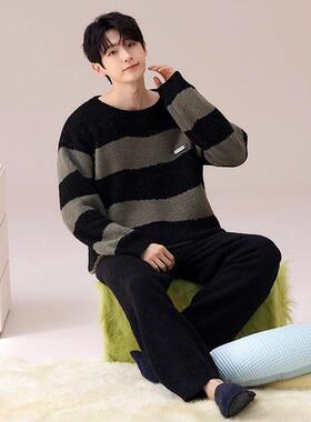 Cardiac 半边绒睡衣男士秋冬季加厚保暖新款简约休闲可外穿家居服