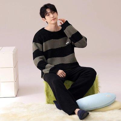 Cardiac 半边绒睡衣男士秋冬季加厚保暖新款简约休闲可外穿家居服