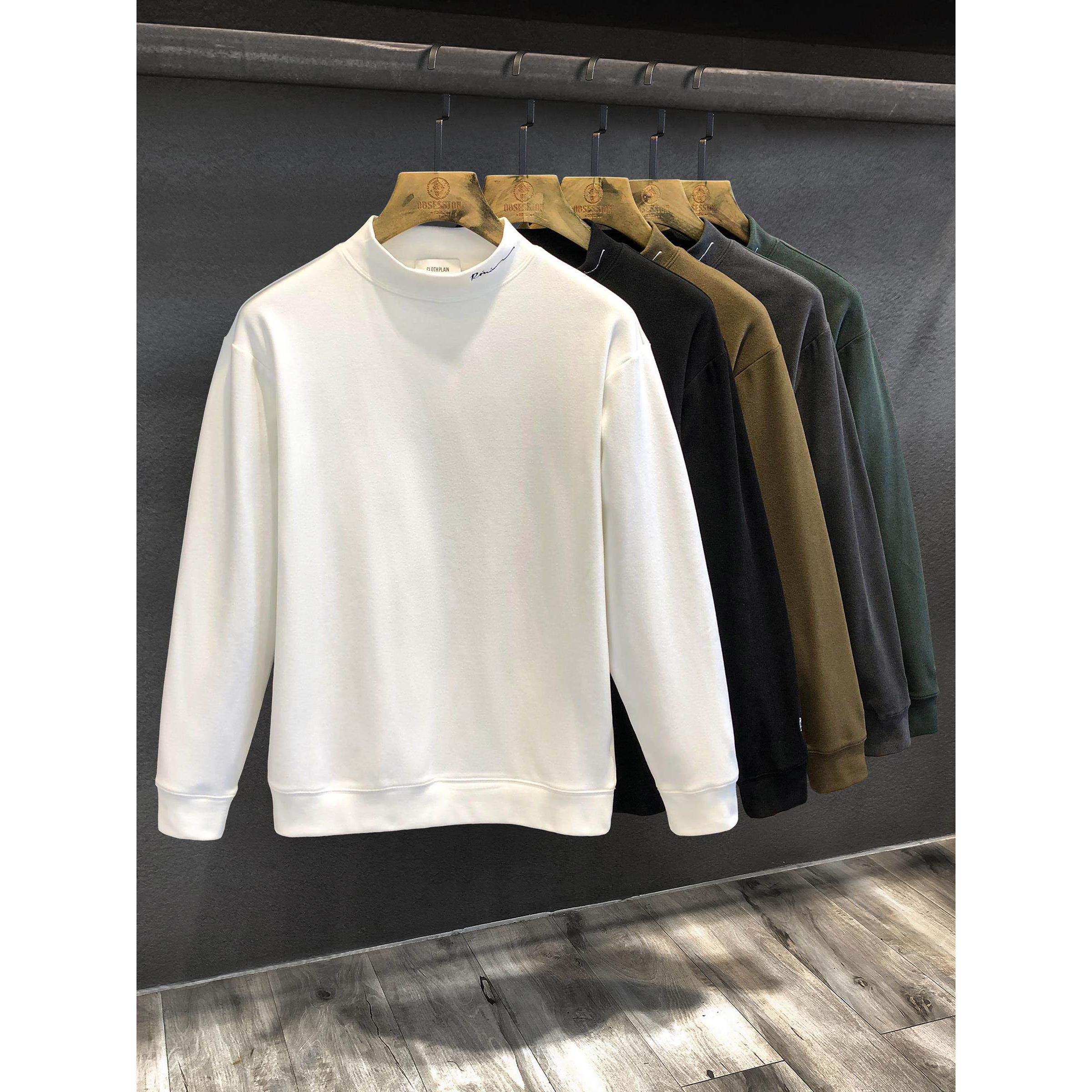 香港新款轻熟风德绒加厚半高领打底衫男士秋冬长袖T恤内搭卫衣潮