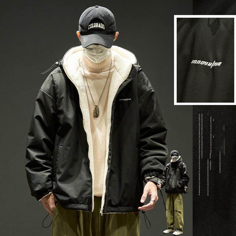 コーデュロイの潮牌羊羔绒外套男冬季双面穿毛绒夹克加厚保暖棉服