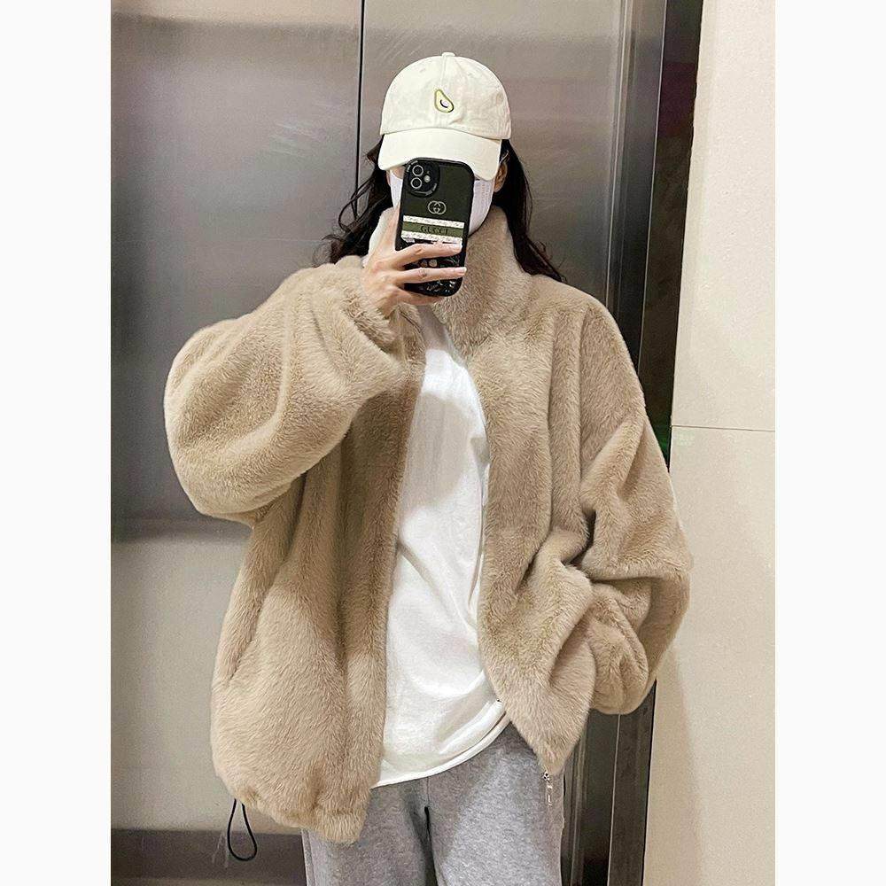Yidoduoli雷克斯兔皮草全合一夹克女士2025冬季新款中长宽松羊皮