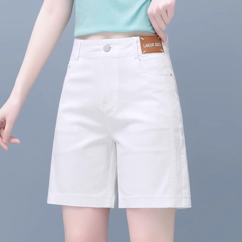 白色五分牛仔短裤女直筒夏季薄款2025新款高腰显瘦小个子阔腿中裤