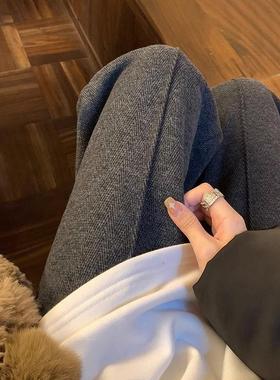 Mere Kore人字纹阔腿裤女秋冬新款休闲羊毛西装裤显瘦毛呢直筒裤