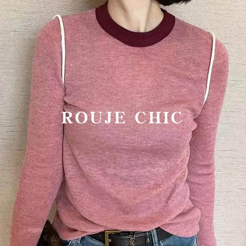 法国rouje chic复古气质撞色针织衫女秋季洋气高级感内搭上衣毛衣,女装/女士精品,大码内搭,淘宝优惠券,粉丝福利购,淘宝优惠卷