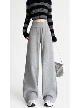 英国Next Road灰色运动卫裤女士加绒加厚松紧腰休闲直筒阔腿裤子