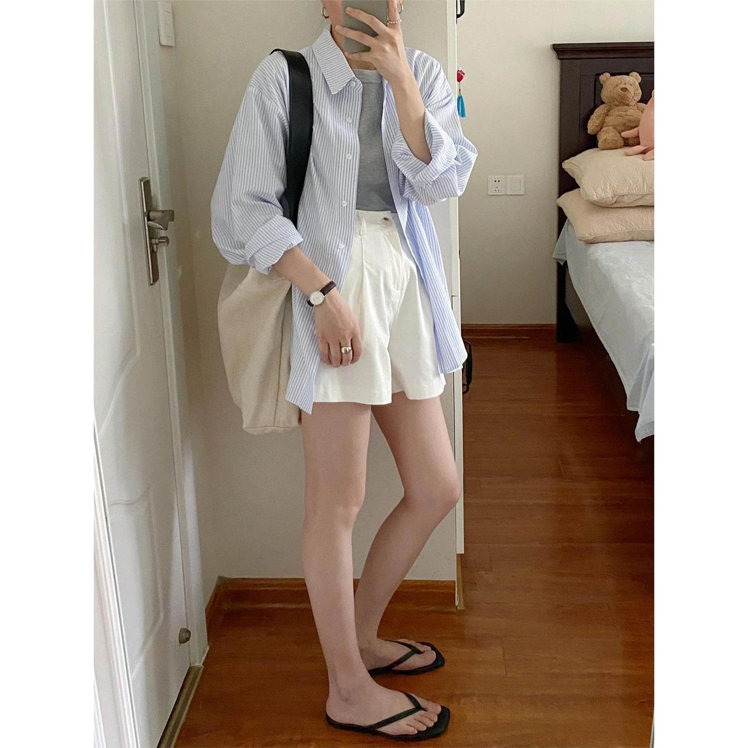NextMary蓝色条纹长袖衬衫女春夏休闲高级感别致衬衣外搭叠穿上衣