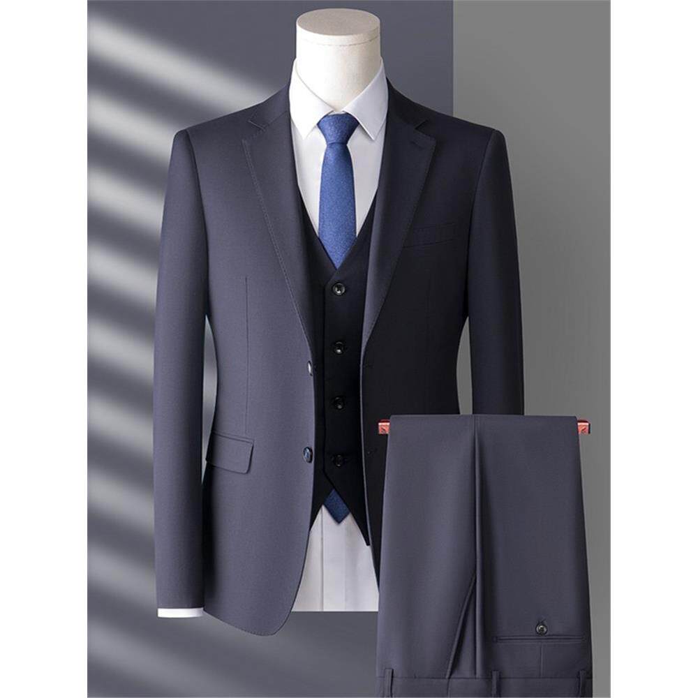 高档西装男士修身商务休闲正装高档男士西装新郎婚纱三件套