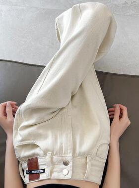 Canary Kiss米白色阔腿牛仔裤女2025春季高腰宽松垂感显瘦直筒裤