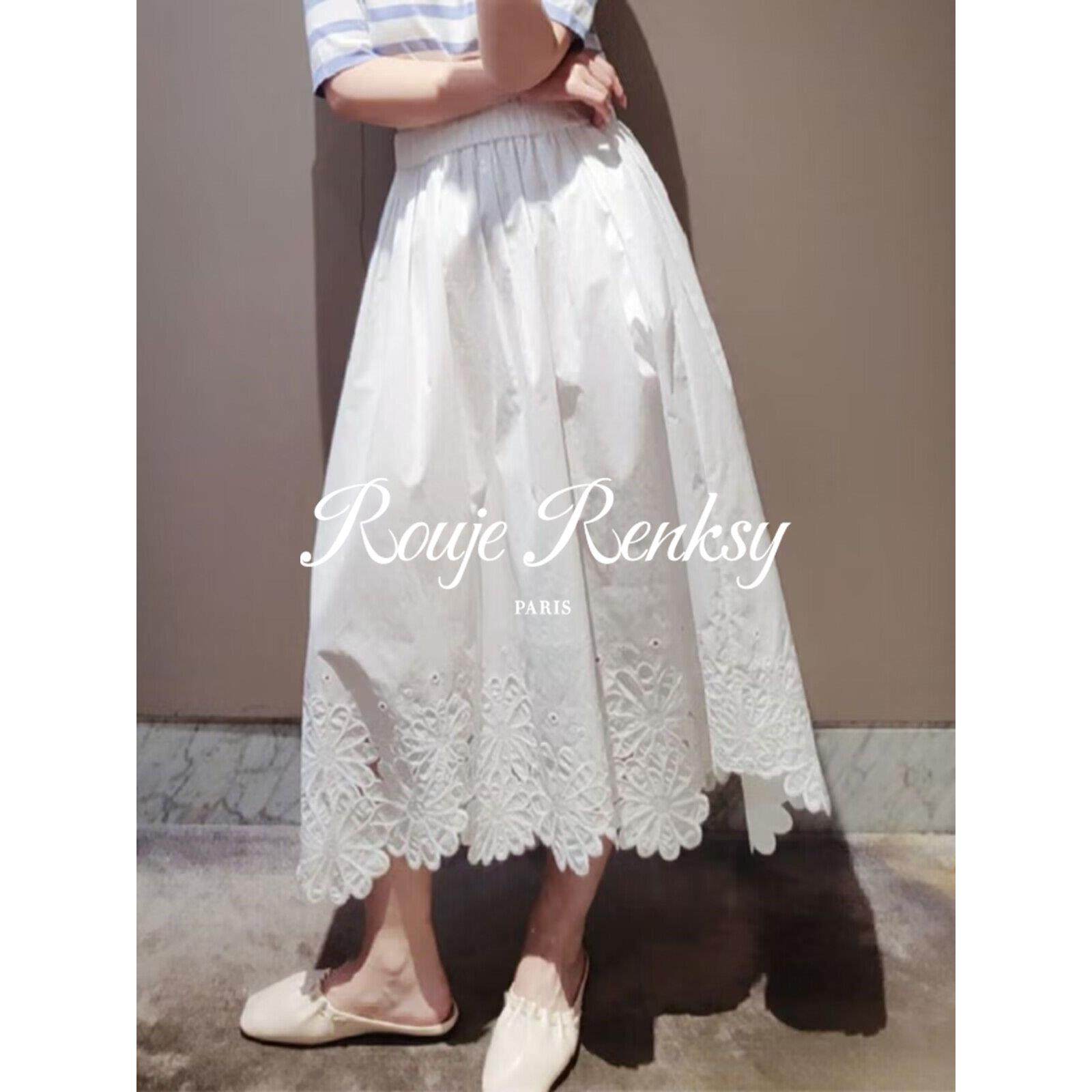 法国Rouje Renksy法式百搭蕾丝镂空拼接设计感松紧高腰半身裙女春