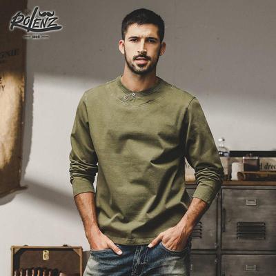 ROLENZ美式重磅精梳棉长袖T恤男春秋款2023年潮百搭亨利领打底衫