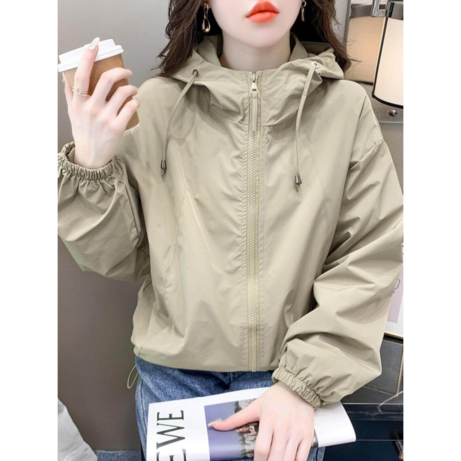 连帽短款风衣冲锋衣外套女春秋2025年新款宽松百搭小个子夹克上衣