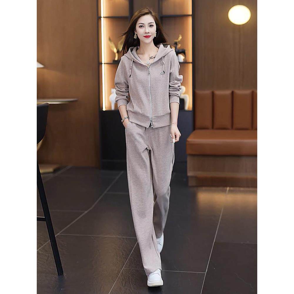 休闲运动套装女秋冬2025新款洋气显瘦减龄连帽卫衣阔腿裤两件套潮