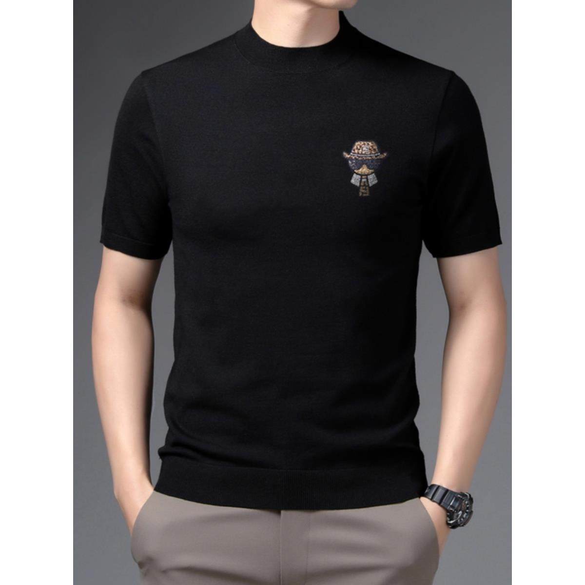 秋冬短袖毛衣男韩版修身半袖羊毛衫高端潮牌半高领针织衫2025新款