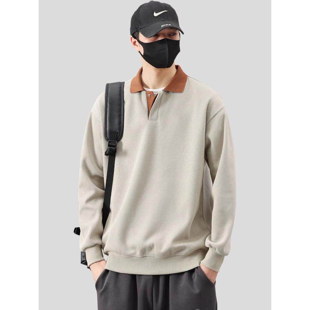 it Afternnaths潮牌重磅翻领Polo衫男秋冬季新款长袖V领休闲卫衣