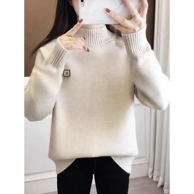 法式加厚半高领毛衣女秋冬季新款修身显瘦内搭洋气减领针织打底衫