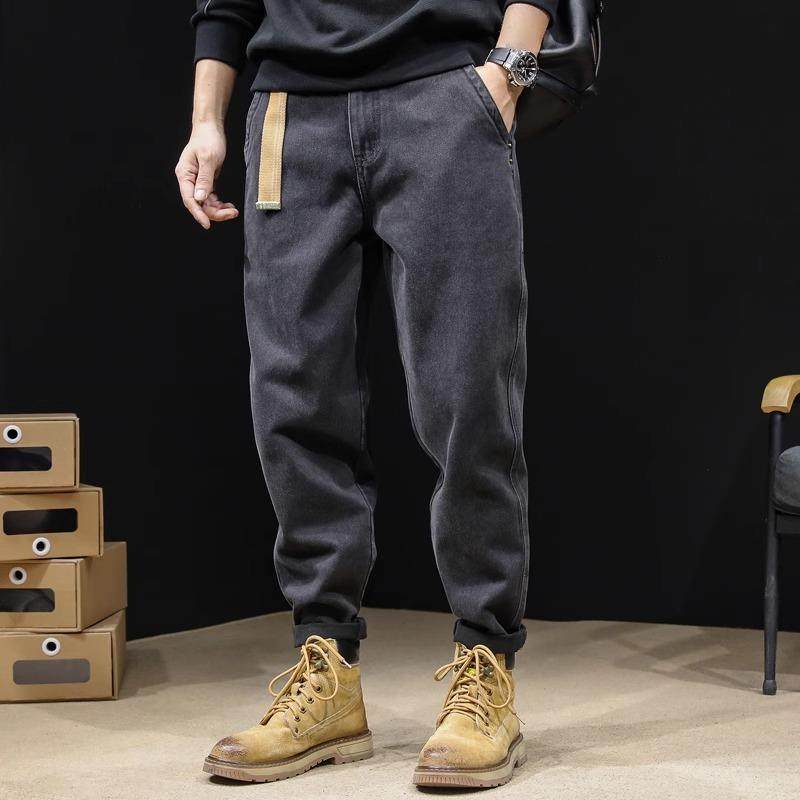 it neith BIAS潮牌牛仔裤男黑色大码秋冬休闲长裤简约直筒工装裤