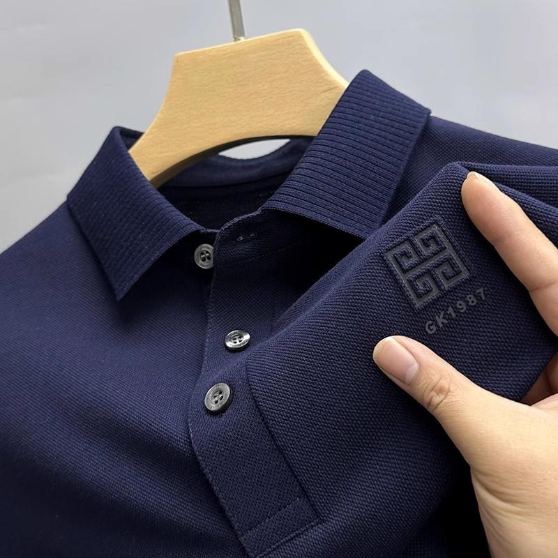 高端品牌衣服2025夏装纯棉短袖t恤男翻领潮牌保罗polo衫开衩半袖