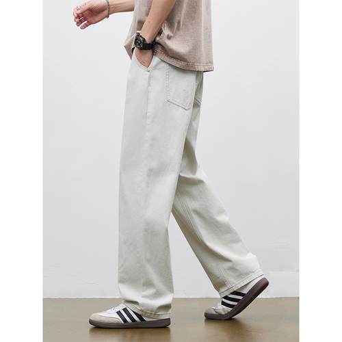 PALM CITY潮牌高端2025秋季新款牛仔裤男宽松直筒简约灰白休闲裤