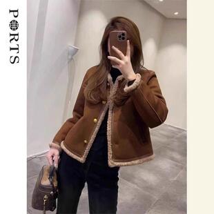 2025冬季时尚高级感超好看上衣气质小香风美拉德咖色鹿皮绒外套女