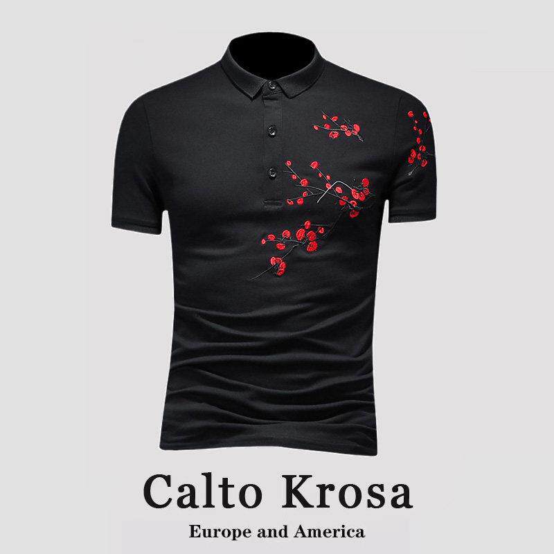 CaltoKrosa~漫威毒液中国风梅花刺绣短袖polo衫男青年修身翻领T恤