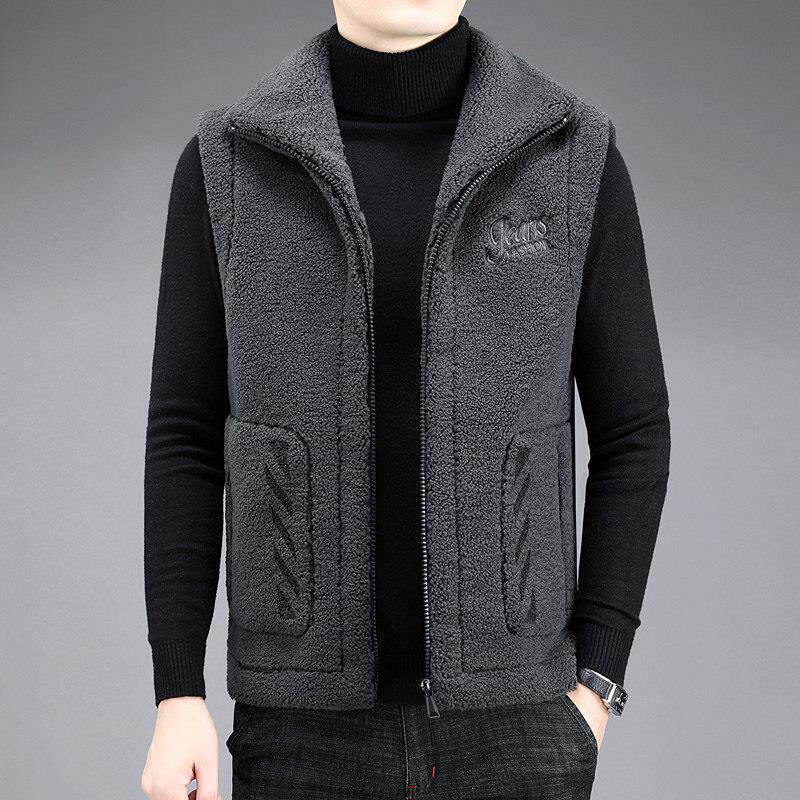 加肥加大码男士秋冬保暖抓绒立领马夹肥佬宽松马甲双面穿爸爸外套