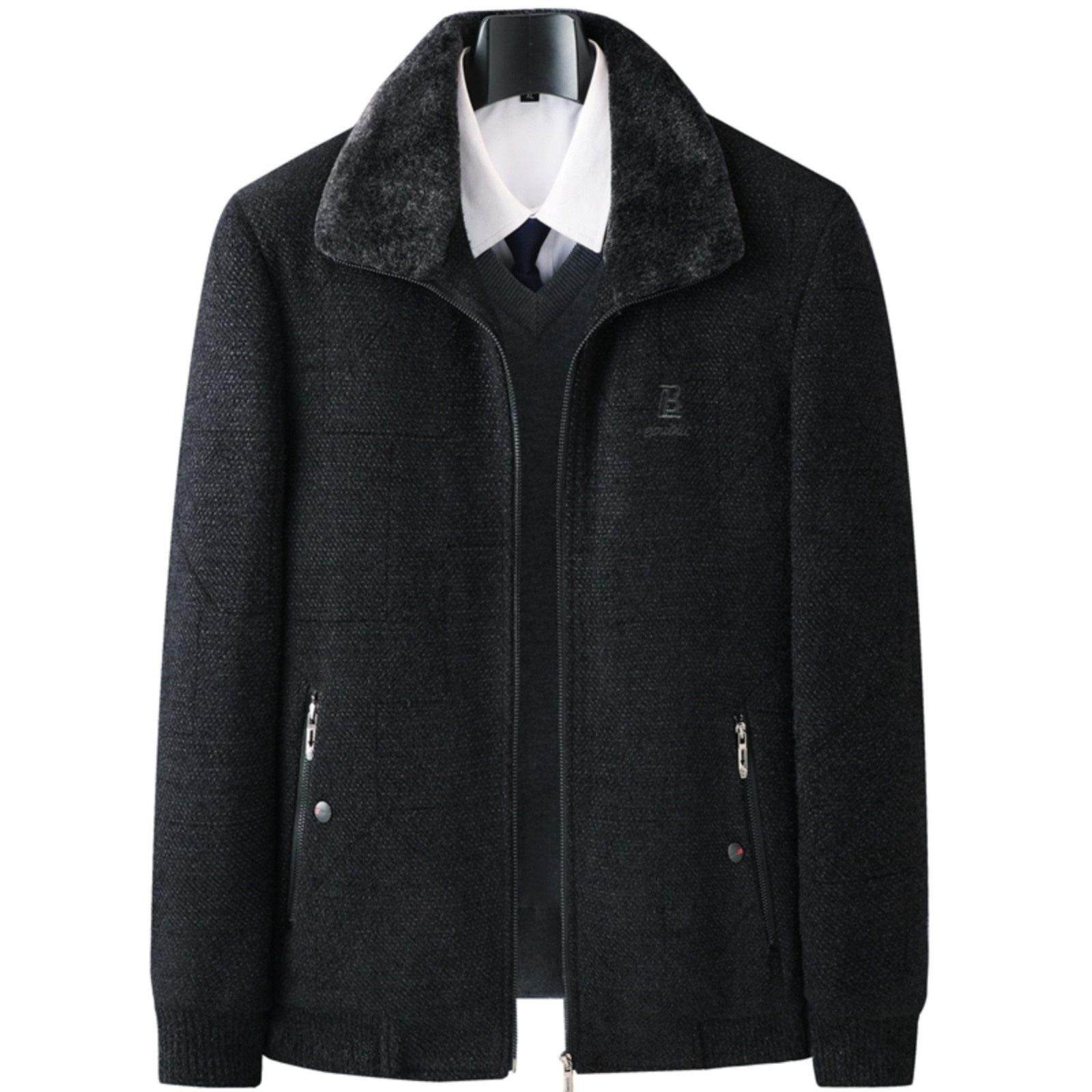 秋冬季加绒加厚夹克衫男士中老年爸爸雪尼尔外套2025冬装保暖棉衣