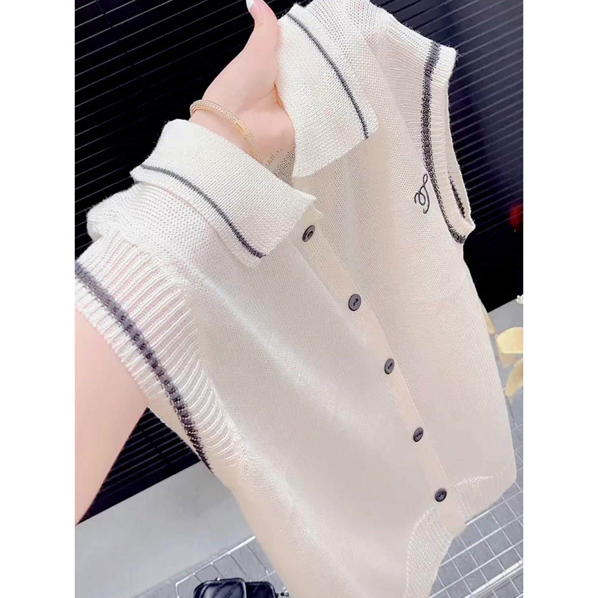 欧洲站时尚显瘦百搭POLO领针织衫女夏季宽松洋气减龄无袖T恤上衣