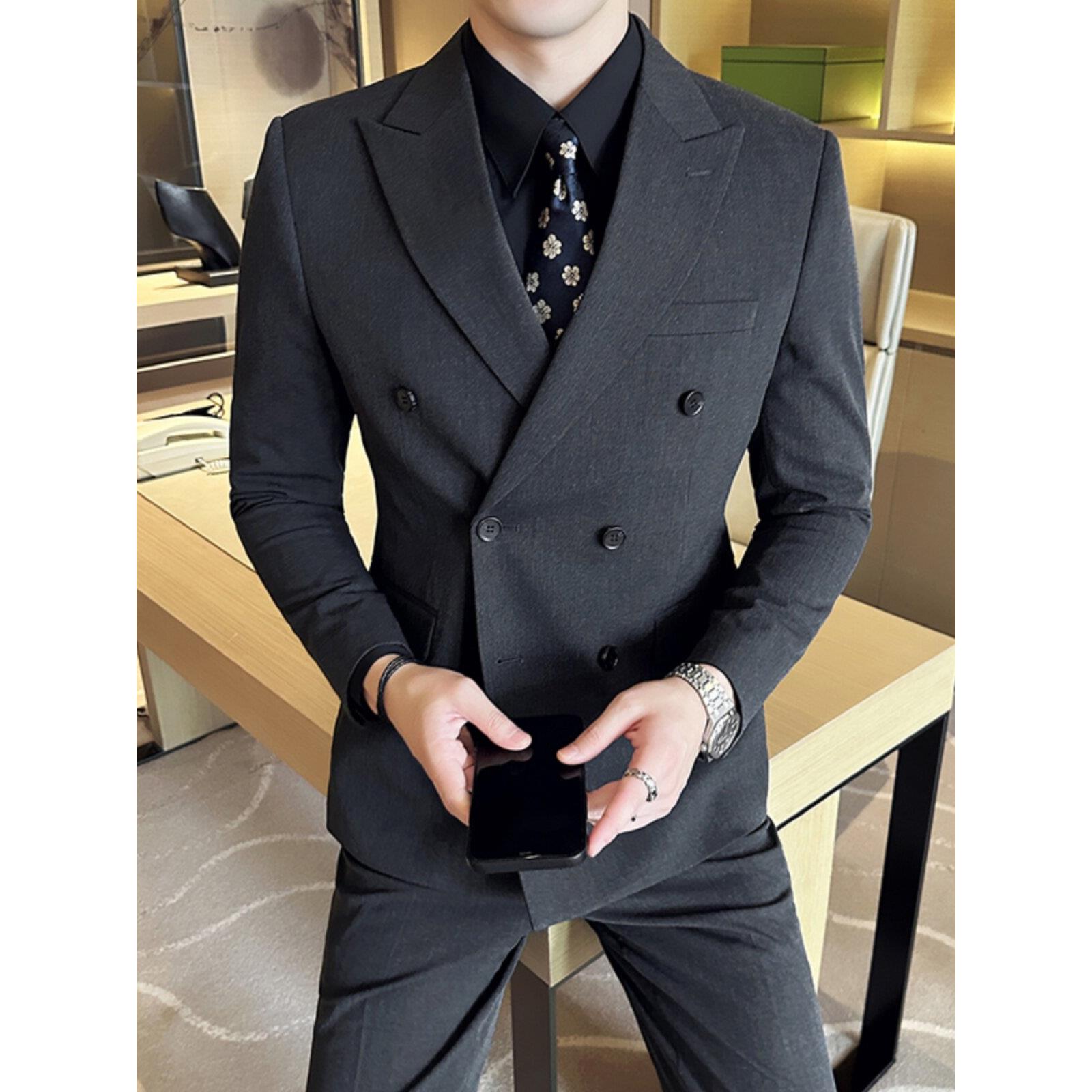 潮牌1212男士休闲西服春秋季新款高级感双排扣结婚小西装礼服外套