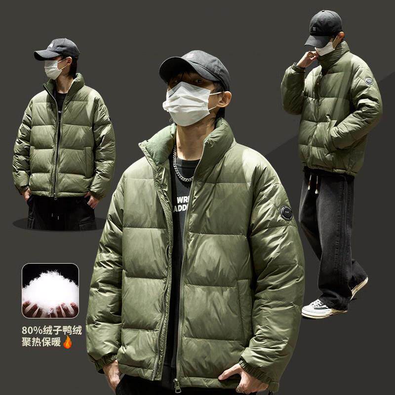 潮牌美式复古羽绒服男士冬季加厚立领短款夹克轻薄鸭绒防寒服外套