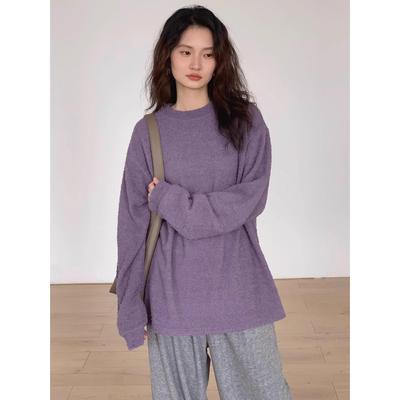 韩国霜紫色长袖卫衣女2025秋冬新款慵懒风套头毛衣宽松显瘦上衣