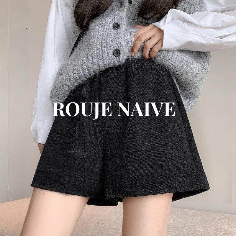 ROUJE NAIVE毛呢短裤女春秋季打底松紧高腰三分阔腿百搭外穿靴裤,女装/女士精品,大码裤装,淘宝优惠券,粉丝福利购,淘宝优惠卷