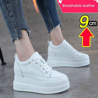 香港超高跟女鞋新款全牛皮楔形鞋跟9厘米运动厚底平底真皮内增高