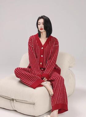 LISA TAYLOR 时光未央~红色本命年半边绒睡依女秋冬季加绒加厚