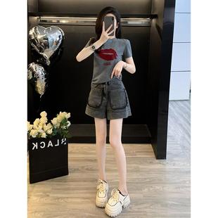 Dsyle休闲套装 牛仔短裤 女新款 短袖 两件套减龄显瘦 时尚 法国Rouje