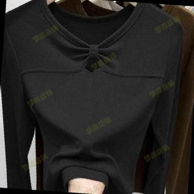 春秋冬打底上衣显瘦缕空扭结小心机百搭德绒长袖打底女修身保暖衫