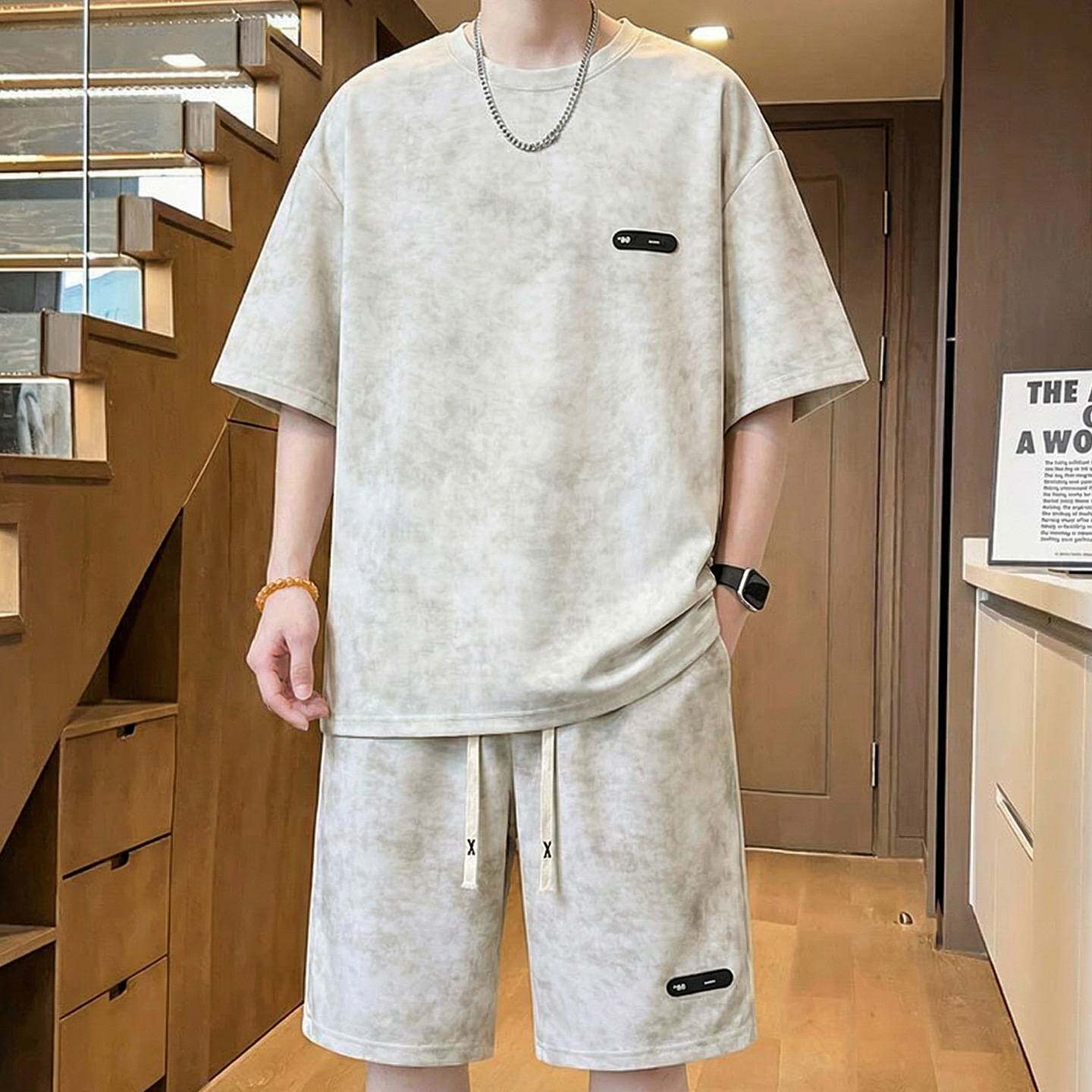 大码男士休闲套装夏短袖短裤加肥