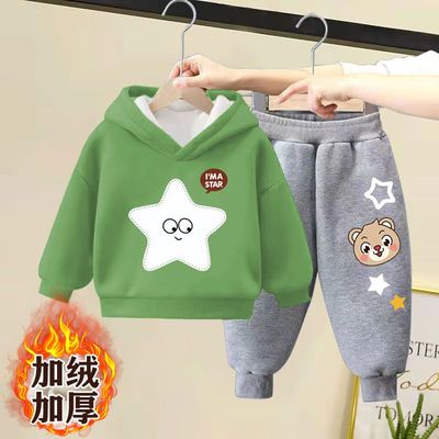 男女童加绒冬装套装2025新款洋气儿童加厚连帽卫衣宝宝运动两件套