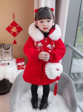 小女孩棉袄秋冬款加厚保暖拜年服中长款洋气中国风中小童百搭棉服