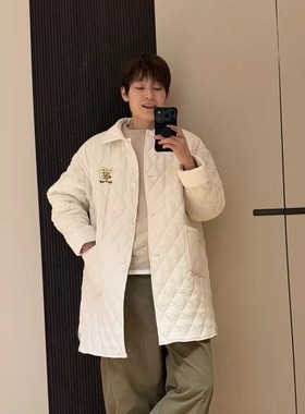 Y2NG拼接灯芯绒菱格绗缝宽松显瘦中长款棉服外套