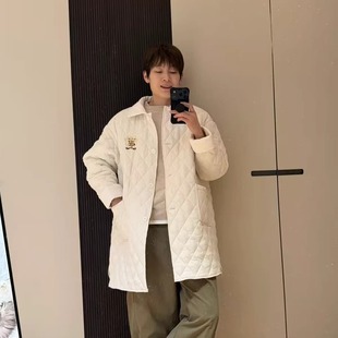 Y2NG拼接灯芯绒菱格绗缝宽松显瘦中长款棉服外套