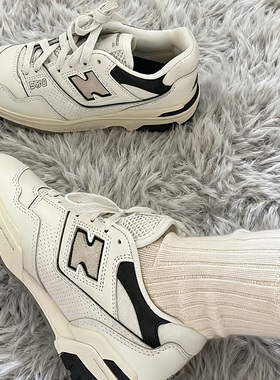 New Balance NB 550 皮革 轻便舒适 减震 低帮 复古篮球鞋 黑白色
