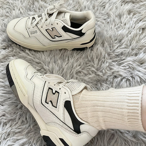 New Balance NB 550 皮革 轻便舒适 减震 低帮 复古篮球鞋 黑白色