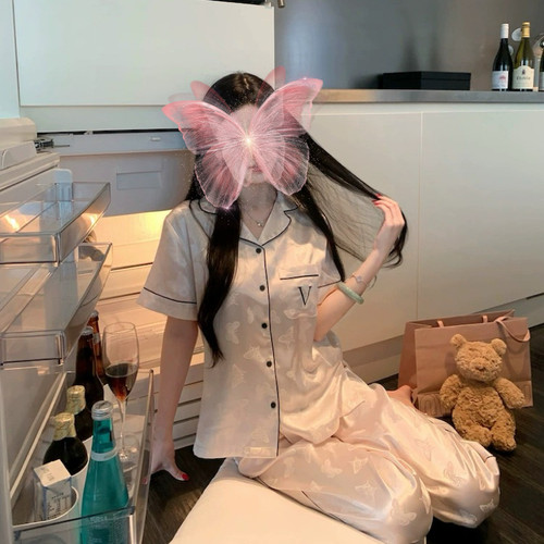 维多秘亚蝴蝶冰丝睡衣女缎面