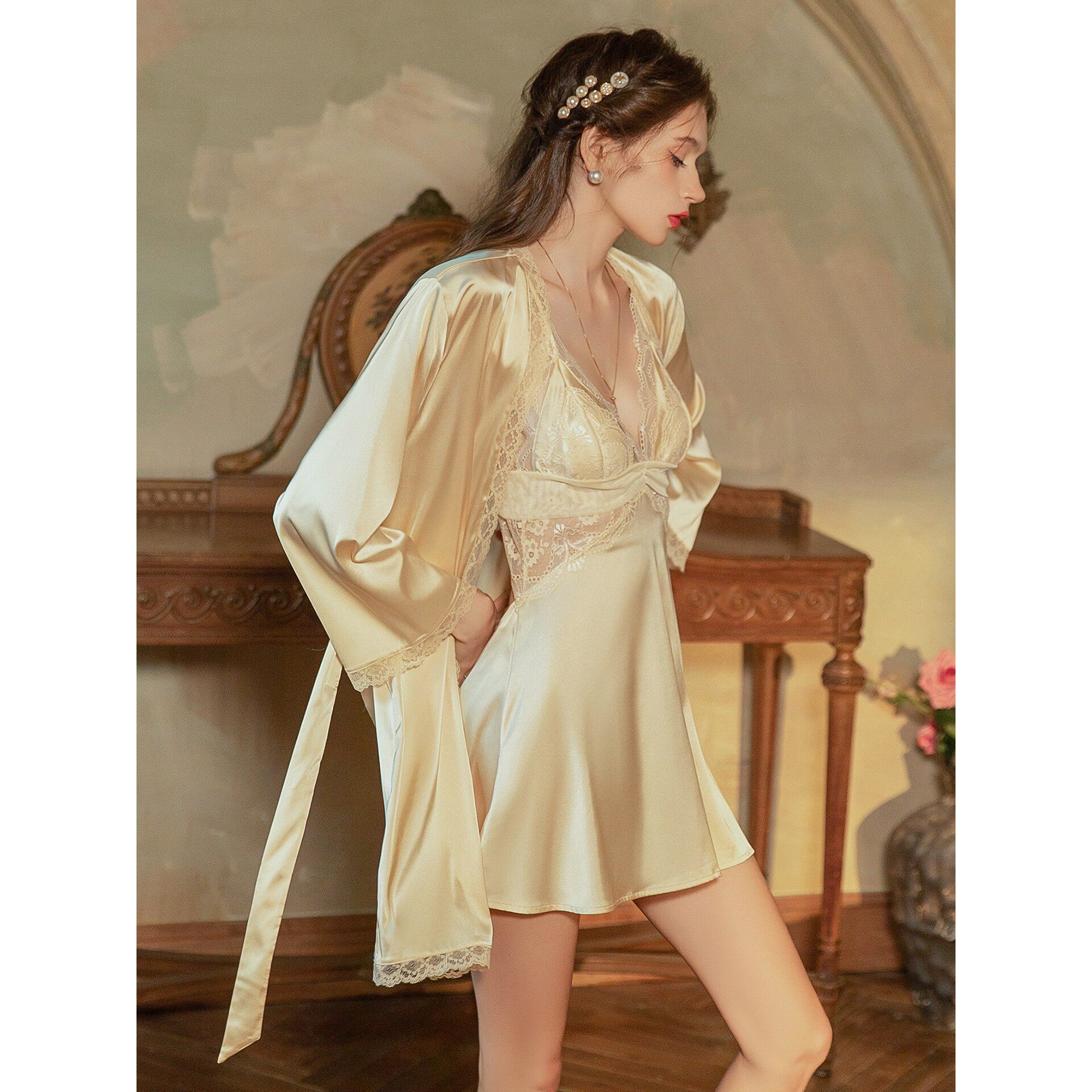 睡衣女款2026新款夏带胸垫纯欲性感睡裙吊带冰丝高级感套装