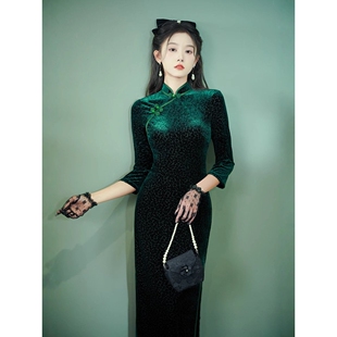 弹性大旗袍女装 美式 显瘦长款 2024年秋季 改良旗袍日常复古国风修身